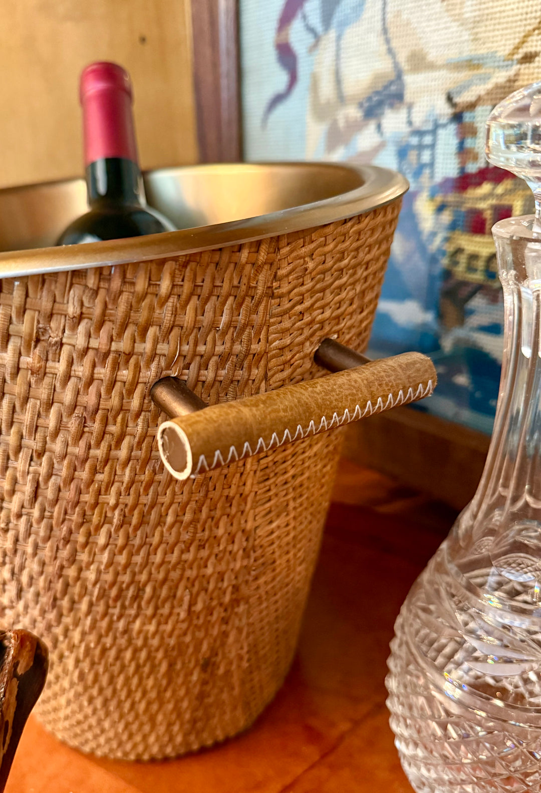 Rattan & Brass Ice Bucket