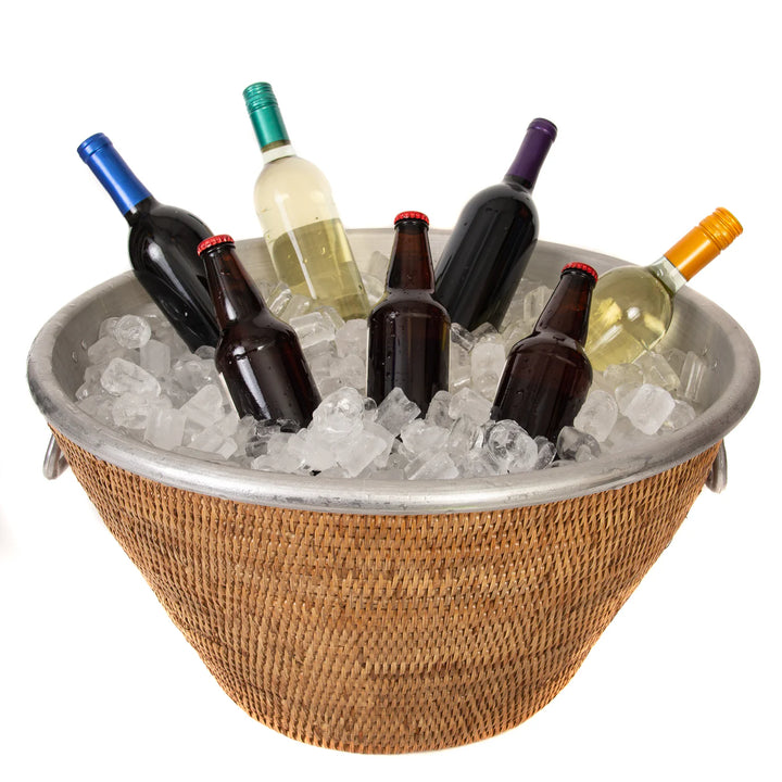 Aluminum & Rattan Ice Bucket