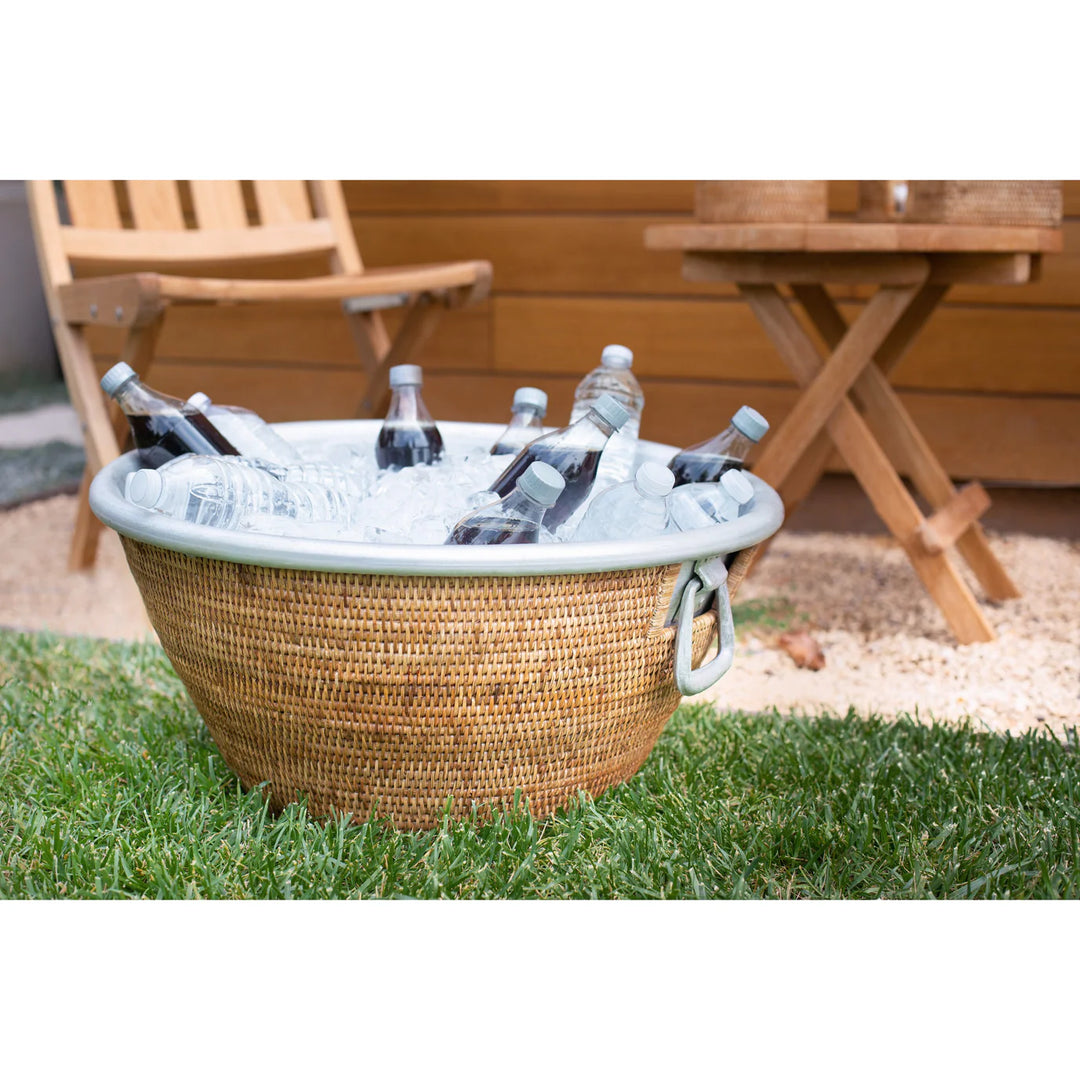 Aluminum & Rattan Ice Bucket