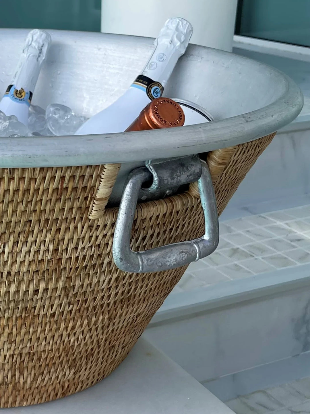 Aluminum & Rattan Ice Bucket