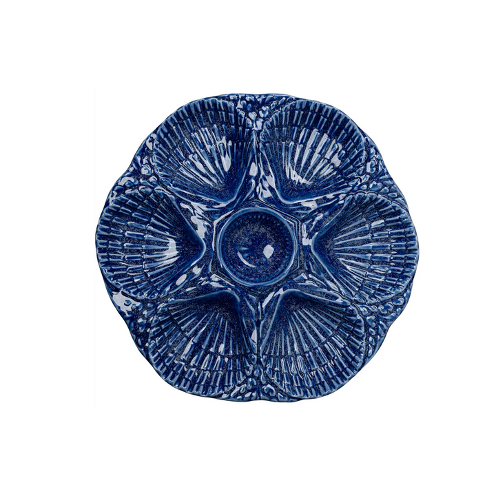 Set of Hand-Painted Oyster Plates - Cobalt