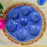 Set of Hand-Painted Oyster Plates - Cobalt