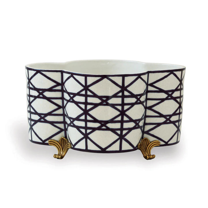 Navy Lattice Footed Ceramic Planter