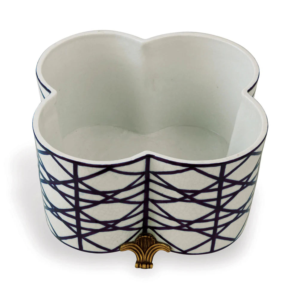 Navy Lattice Footed Ceramic Planter