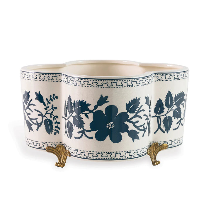 Navy Floral Footed Ceramic Planter