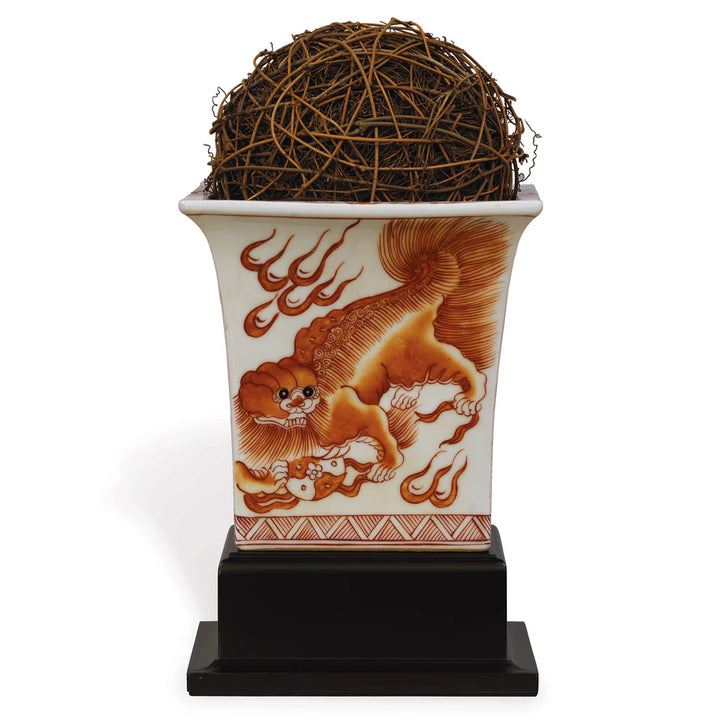 Orange Foo Dog Planter on Stand