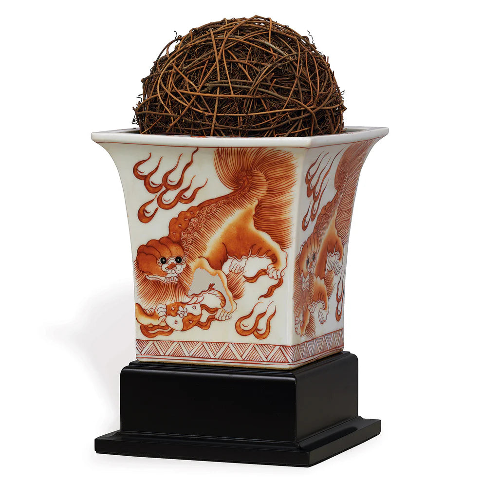 Orange Foo Dog Planter on Stand