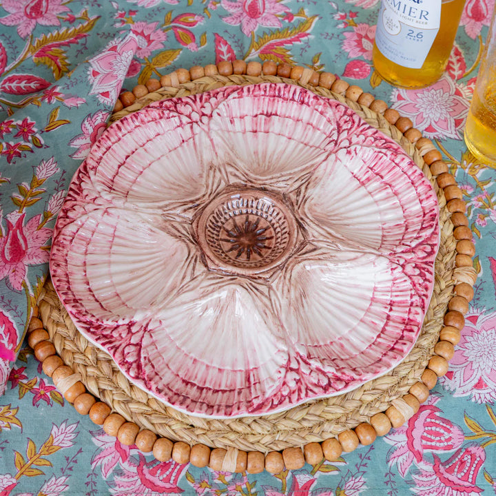Set of Hand-Painted Oyster Plates - Pink